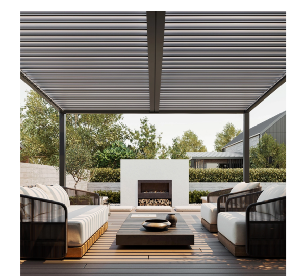 Anbau-Bioklimatische Pergola 3 × 3 m mit verstellbaren Aluminiumlamellen, Anthrazitgrau