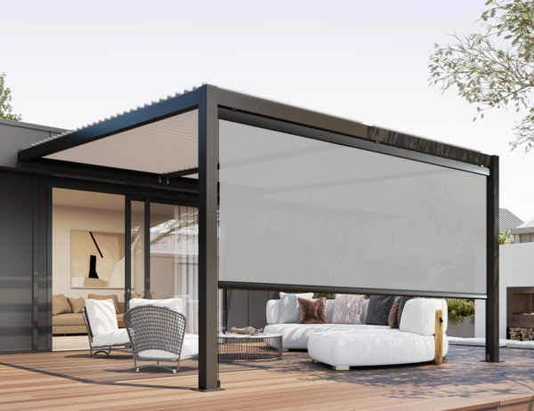 Anbau-Bioklimatische Pergola 3 × 3 m mit verstellbaren Aluminiumlamellen, Anthrazitgrau