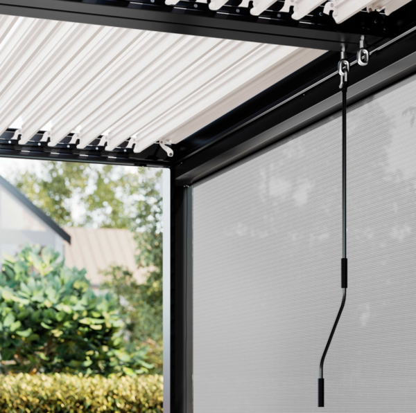 Anbau-Bioklimatische Pergola 3 × 3 m mit verstellbaren Aluminiumlamellen, Anthrazitgrau