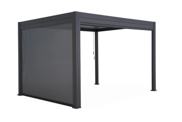 Bioklimatische Pergola TRIOMPHE, 300 × 400 cm, Aluminium anthrazitgrau, verstellbare Lamellen inkl. Seitenmarkise 300 cm + 400 cm