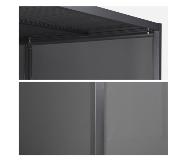 Bioklimatische Pergola TRIOMPHE, 300 × 400 cm, Aluminium anthrazitgrau, verstellbare Lamellen inkl. Seitenmarkise 300 cm + 400 cm