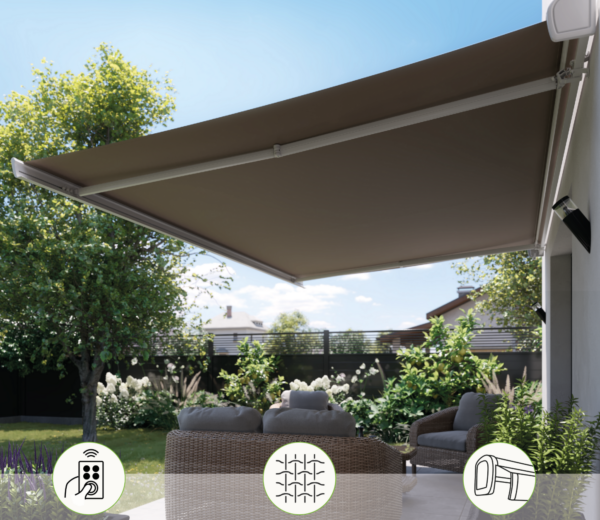 Motorisierte Gelenkmarkise ZEFIR1, 3,95 × 3,0 m, Weiß