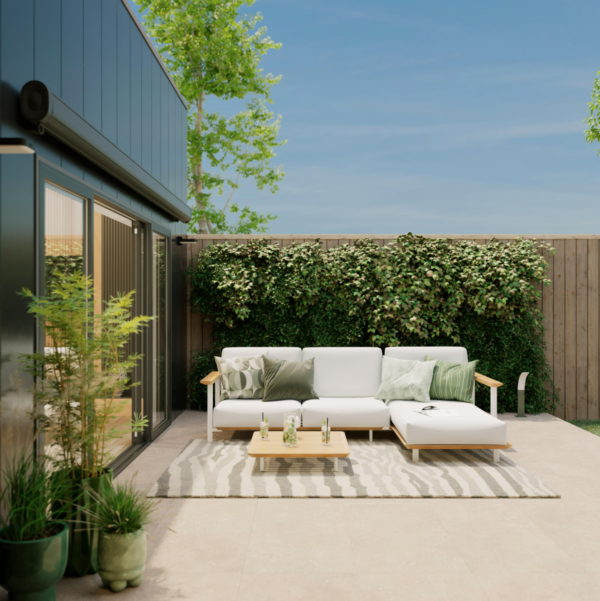 Motorisierte Gelenkmarkise LOBY L, 3,95 × 3,50 m, Grau mit LED-Beleuchtung