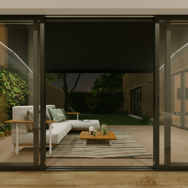 Motorisierte Gelenkmarkise LOBY L, 3,95 × 3,50 m, Grau mit LED-Beleuchtung