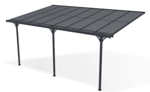 Anbau-Carport aus Aluminium 5 × 3 m (15 m²) mit Polycarbonatdach 6 mm, UV-beständig, Anthrazitgrau – KLEO