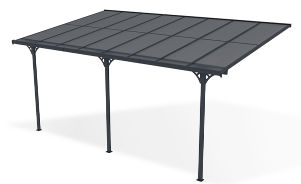Anbau-Carport aus Aluminium 5 × 3 m (15 m²) mit Polycarbonatdach 6 mm, UV-beständig, Anthrazitgrau – KLEO