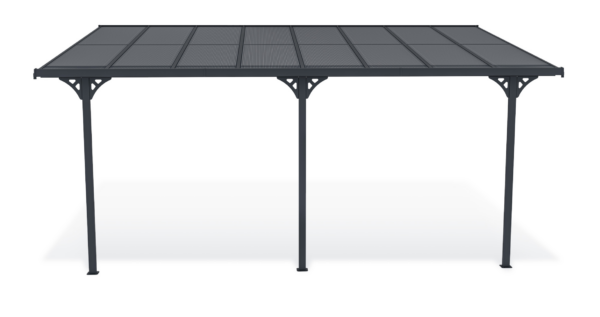 Anbau-Carport aus Aluminium 5 × 3 m (15 m²) mit Polycarbonatdach 6 mm, UV-beständig, Anthrazitgrau – KLEO