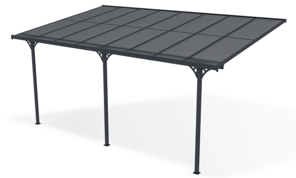 Anbau-Carport aus Aluminium 5 × 3 m (15 m²) mit Polycarbonatdach 6 mm, UV-beständig, Anthrazitgrau – KLEO