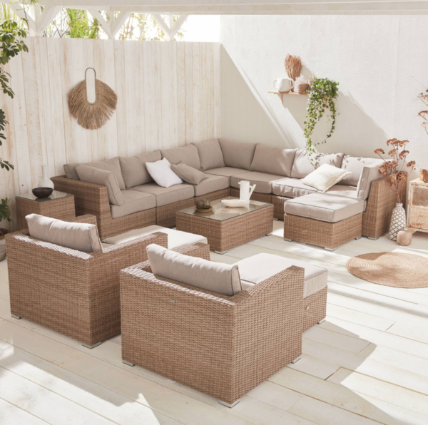 Gartenmöbel-Set aus Aluminium – Beige – 14 Sitzplätze