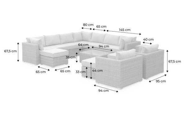 Gartenmöbel-Set aus Aluminium – Beige – 14 Sitzplätze