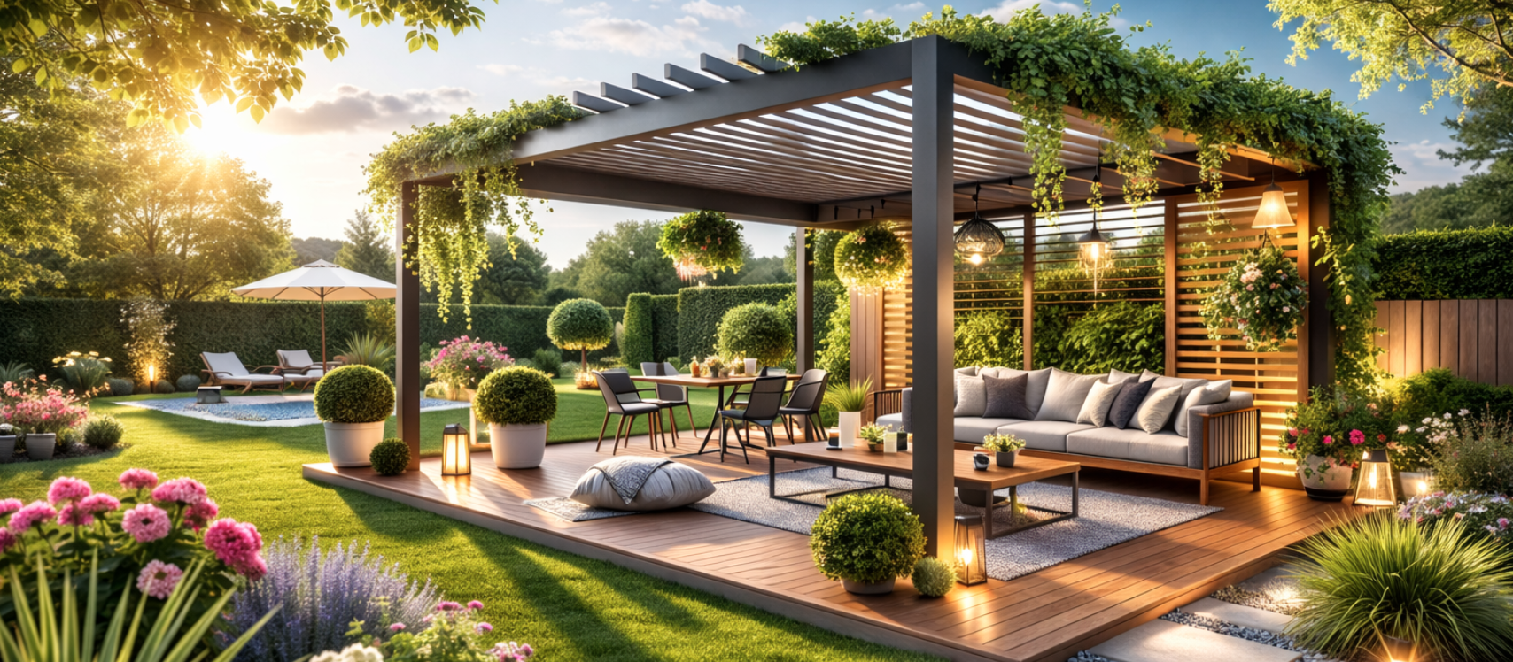 Anbau-Bioklimatische Pergola 3 × 3 m mit verstellbaren Aluminiumlamellen, Anthrazitgrau