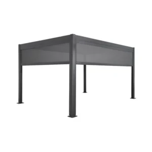 Bioklimatische Pergola TRIOMPHE, 300 × 400 cm, Aluminium anthrazitgrau, verstellbare Lamellen inkl. Seitenmarkise 300 cm + 400 cm