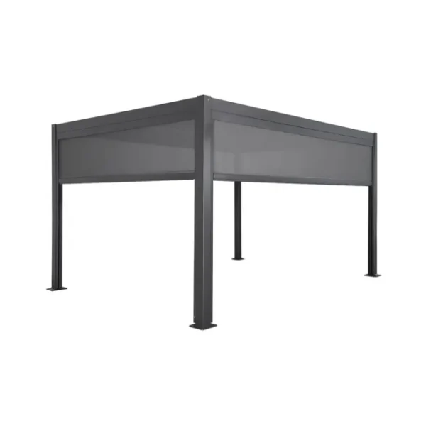 Bioklimatische Pergola TRIOMPHE, 300 × 400 cm, Aluminium anthrazitgrau, verstellbare Lamellen inkl. Seitenmarkise 300 cm + 400 cm