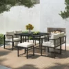 Gartenmöbel-Set aus Metall für 6 Personen – Tisch + 4 Sessel + 2 Hocker – Weiß und Schwarz