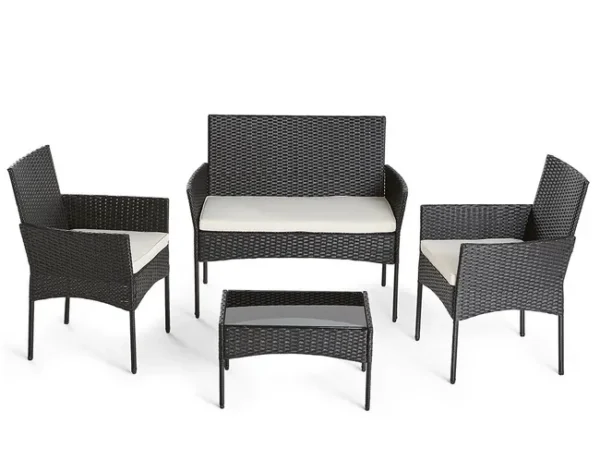 Gartenmöbel-Set für 4 Personen aus Polyrattan schwarz/weiß – Modell Marbella – Best Mobilier