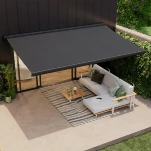 Motorisierte Gelenkmarkise LOBY L, 3,95 × 3,50 m, Grau mit LED-Beleuchtung