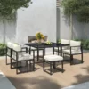 Gartenmöbel-Set aus Metall für 6 Personen – Tisch + 4 Sessel + 2 Hocker – Weiß und Schwarz