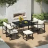 Gartenmöbel-Set aus Metall für 6 Personen – Tisch + 4 Sessel + 2 Hocker – Weiß und Schwarz
