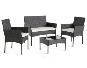 Gartenmöbel-Set für 4 Personen aus Polyrattan schwarz/weiß – Modell Marbella – Best Mobilier