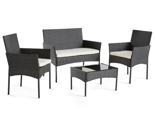 Gartenmöbel-Set für 4 Personen aus Polyrattan schwarz/weiß – Modell Marbella – Best Mobilier