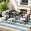 Gartenmöbel-Set aus Metall für 6 Personen – Tisch + 4 Sessel + 2 Hocker – Weiß und Schwarz