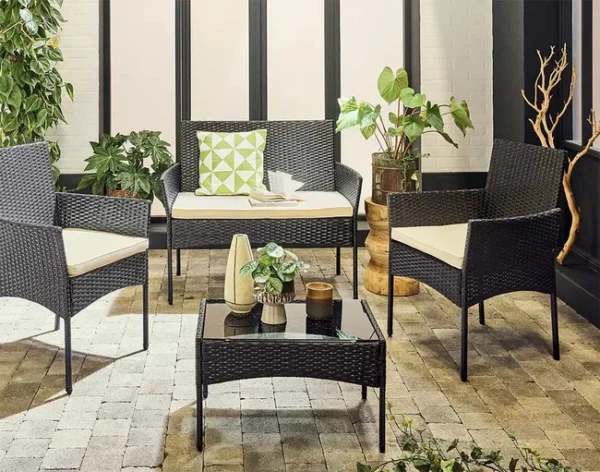 Gartenmöbel-Set für 4 Personen aus Polyrattan schwarz/weiß – Modell Marbella – Best Mobilier