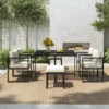 Gartenmöbel-Set aus Metall für 6 Personen – Tisch + 4 Sessel + 2 Hocker – Weiß und Schwarz