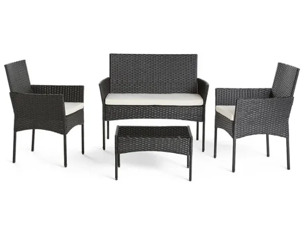 Gartenmöbel-Set für 4 Personen aus Polyrattan schwarz/weiß – Modell Marbella – Best Mobilier