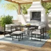 Gartenmöbel-Set aus Metall für 6 Personen – Tisch + 4 Sessel + 2 Hocker – Weiß und Schwarz