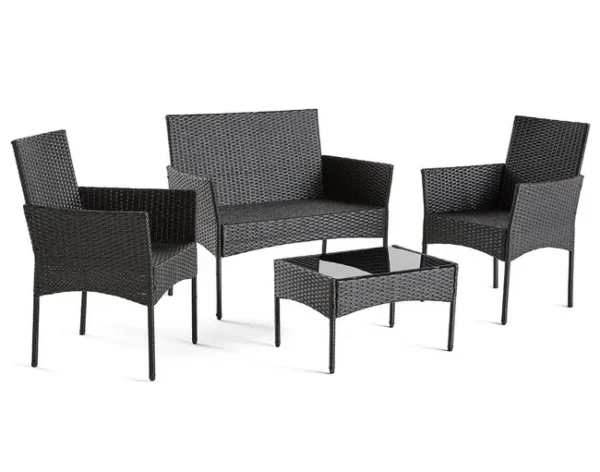 Gartenmöbel-Set für 4 Personen aus Polyrattan schwarz/weiß – Modell Marbella – Best Mobilier